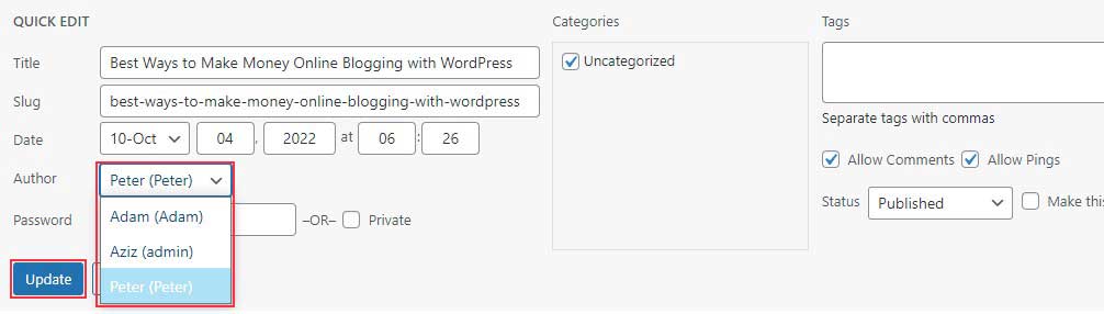 Select New Author And Update