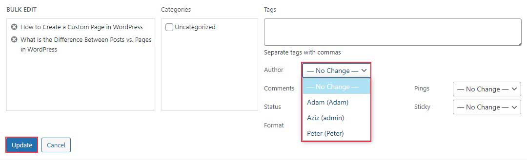 Change and Update Multiple Post Author in WordPress