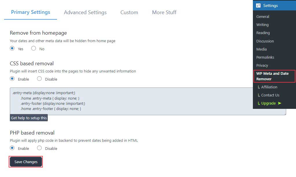 WP Meta and Date Remover Plugin Settings