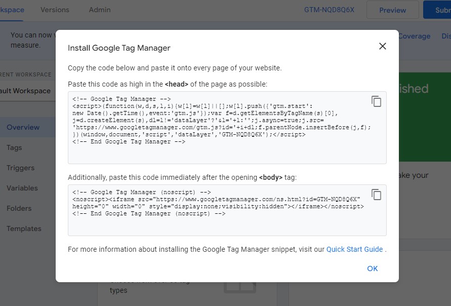 Google Tag Manager Installation Codes