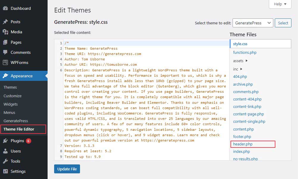 WordPress Theme File Editor