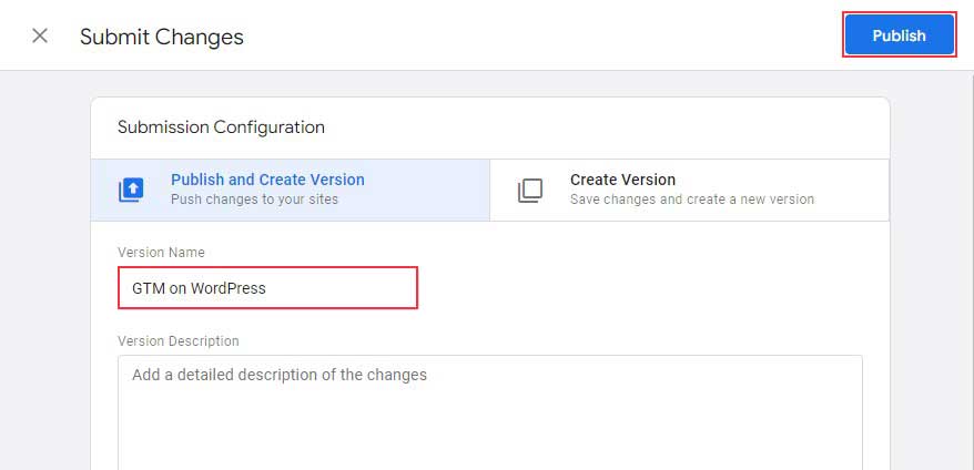 Add GTM Version Name Before Publishing