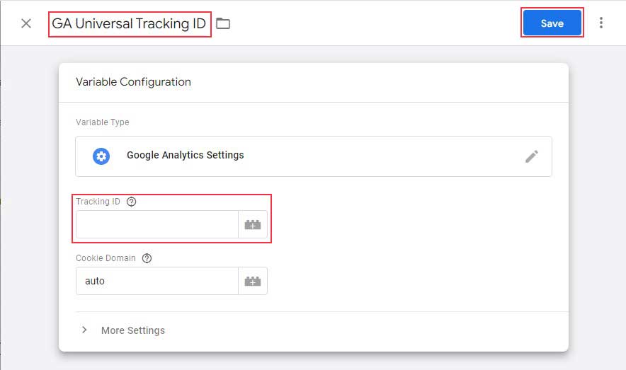 Rename Variable and Enter Google Analytics Tracking ID