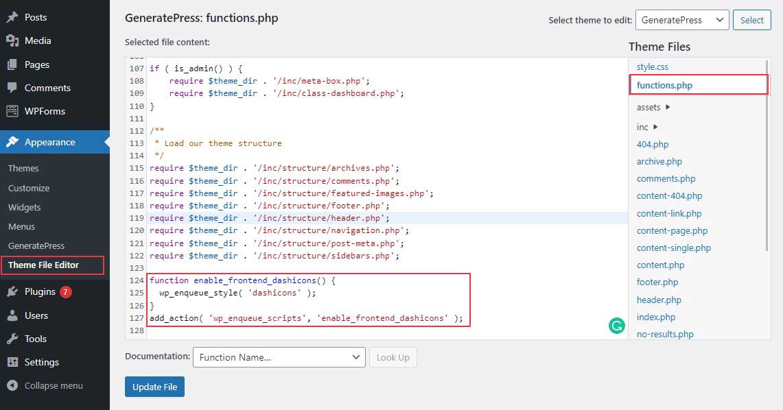 Enabling WordPress Dashicons on Frontend