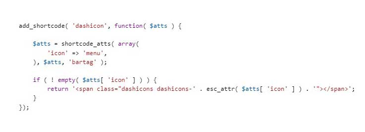 Creating Dashicon Shortcode in WordPress