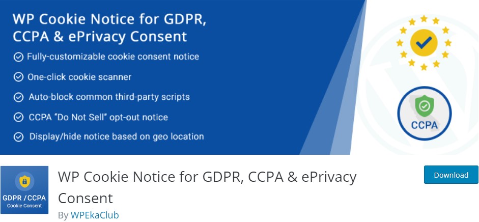 WP Cookie Notice for GDPR, CCPA & ePrivacy Consent