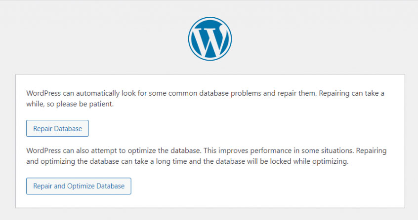 Options for Repair WordPress Database