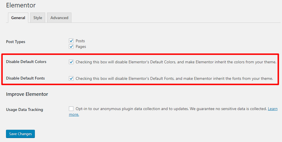 Elementor Global Styling Option