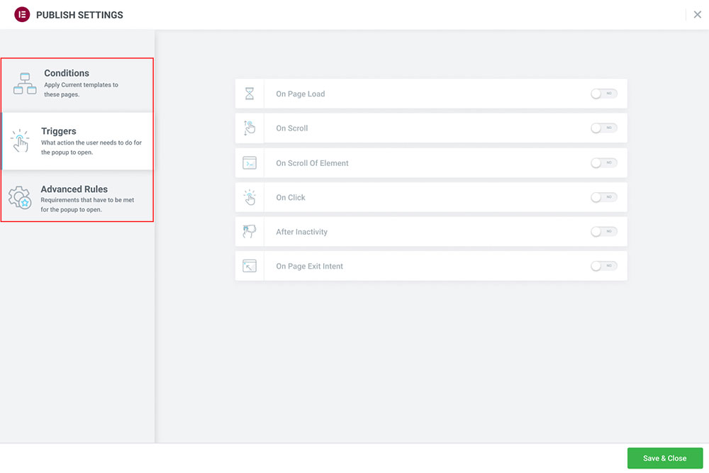 Elementor Popup Targeting and Trigger Option