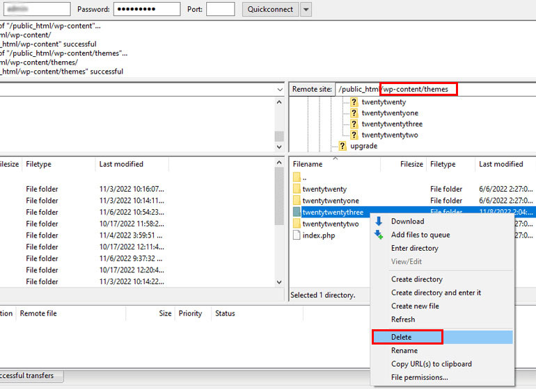 Deleting a Theme via FTP