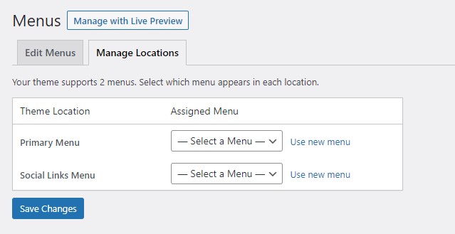 Menu Location