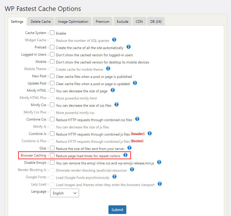 Enable Browser Cache in WP Fastest Cache
