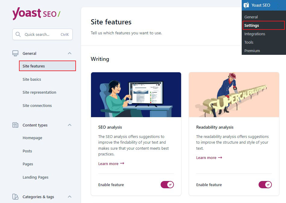 Yoast SEO Site Features