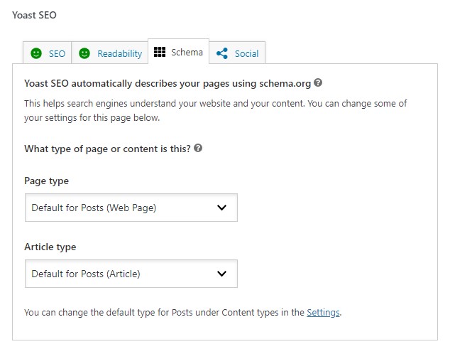 Yoast SEO Schema Types