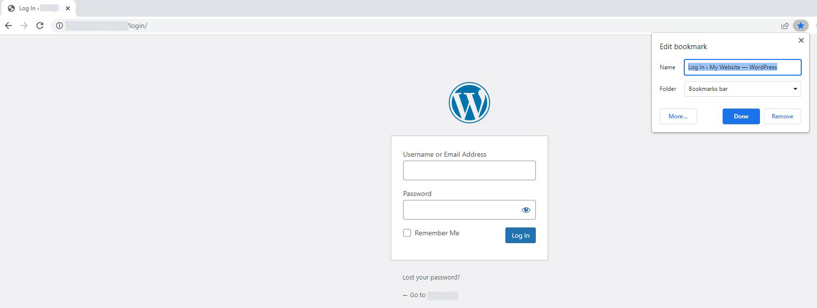 Bookmark WordPress Login URL in Chrome