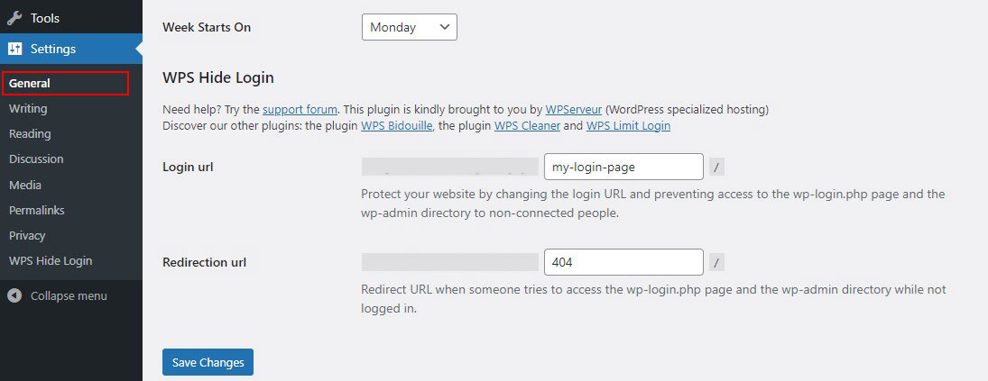 Change WordPress Login URL in WPS Hide Login