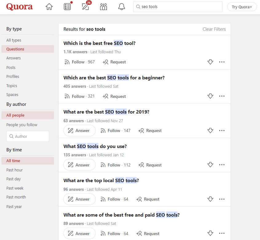 Quora Questions Related to SEO Tools
