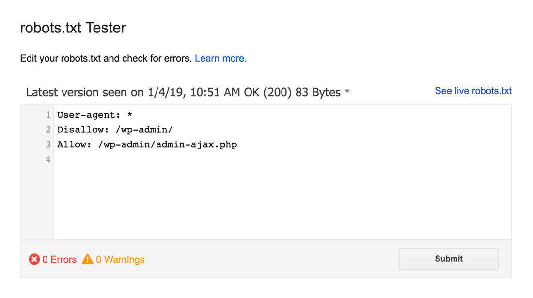 Google Robots.txt Tester Result