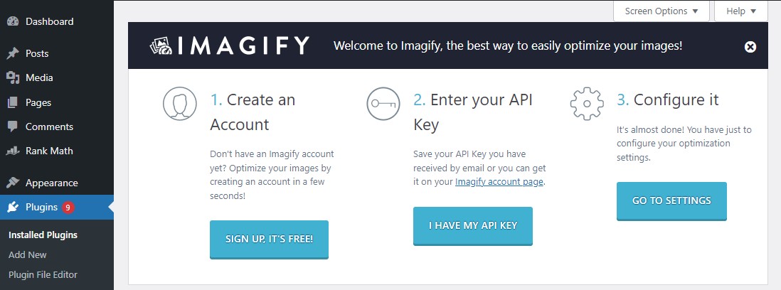 Imagify Sign UP and API Prompt