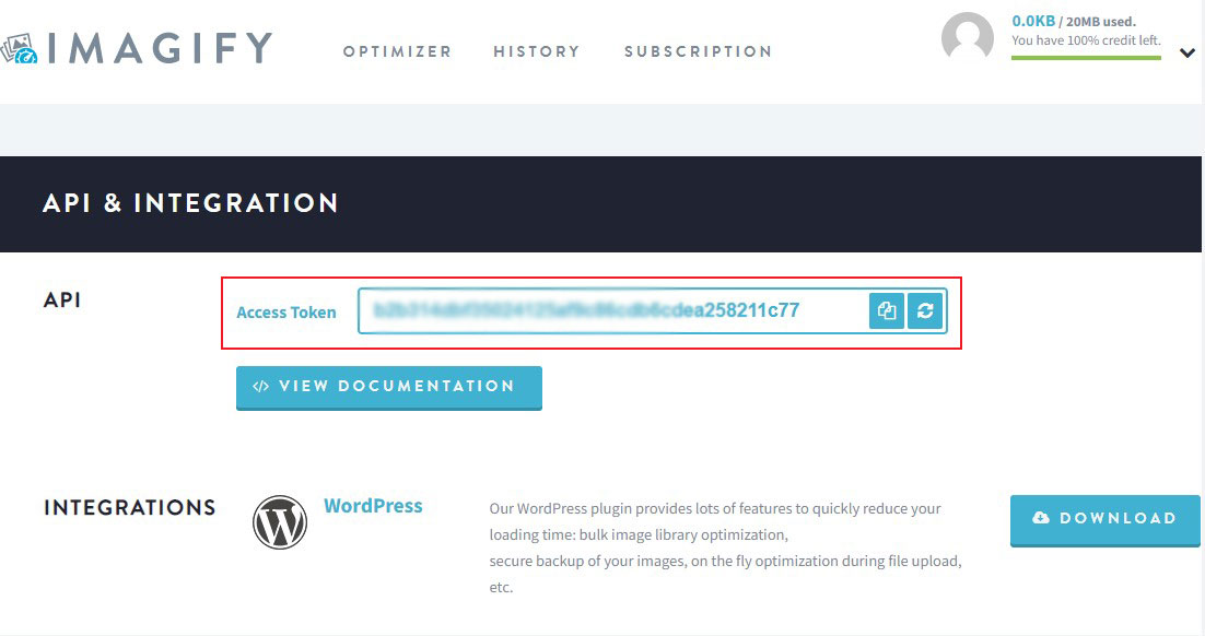 Select Imagify API Key From Your Imagify Profile