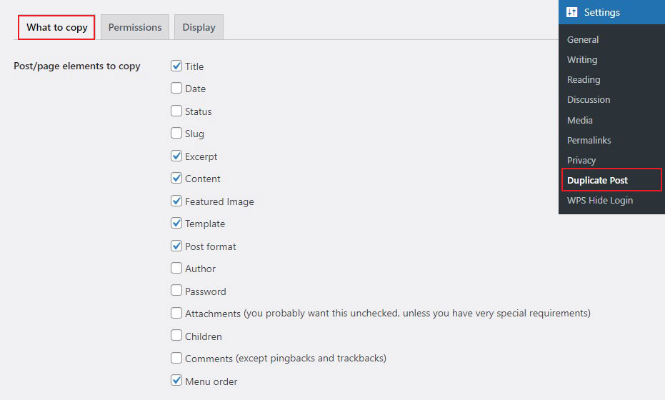 Duplicate Post Copy Settings