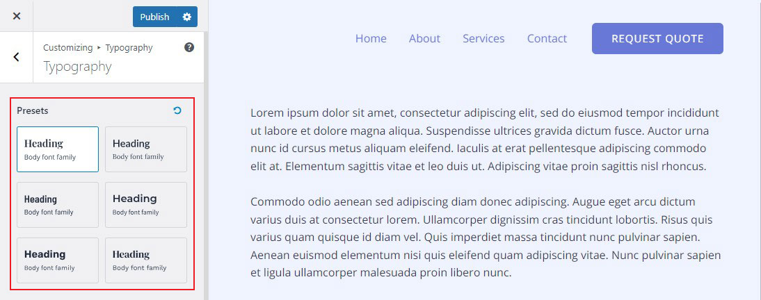 Change Fonts in Theme Customizer