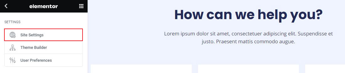 Elementor Site Settings