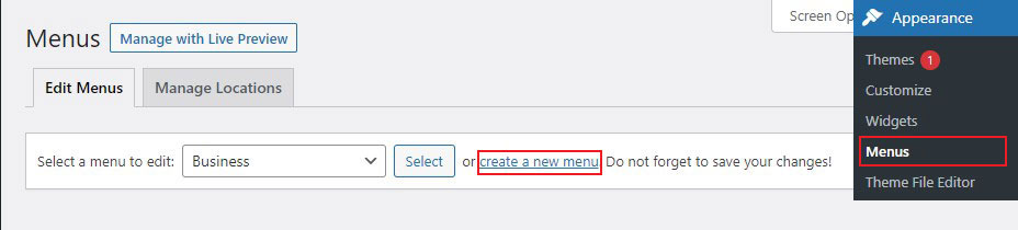 Create New WordPress Menu