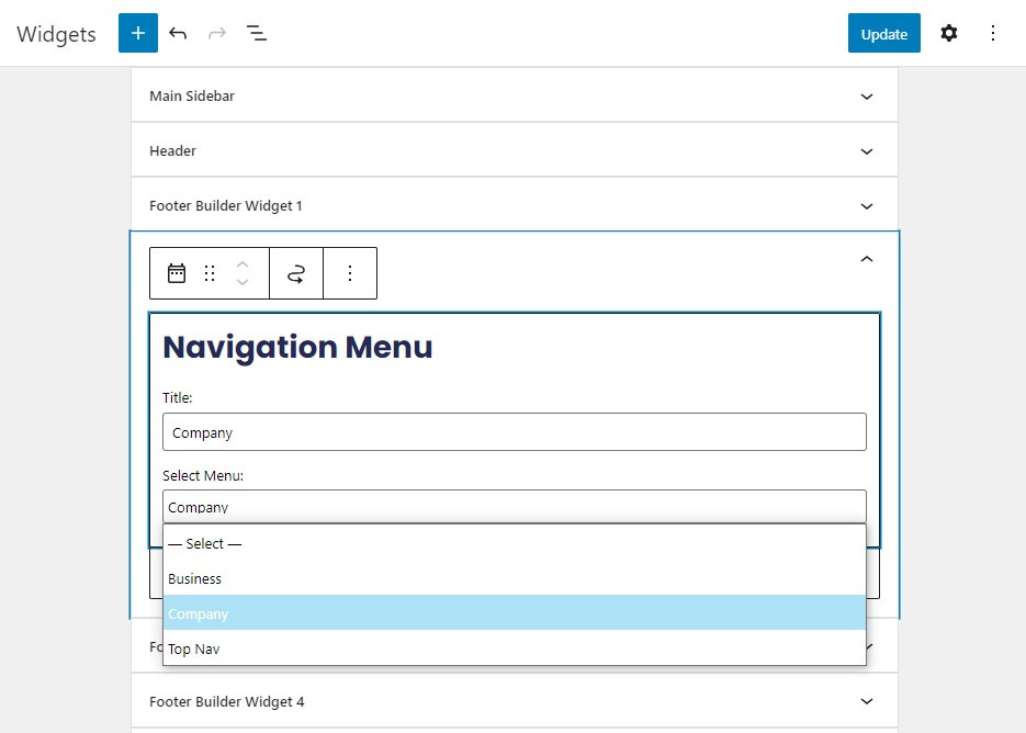 Select Footer Menu