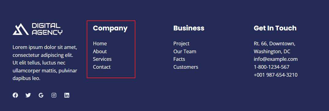 Footer Menu on Frontend