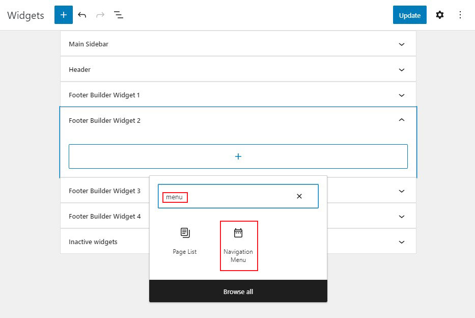 Add Navigation Menu to Widget