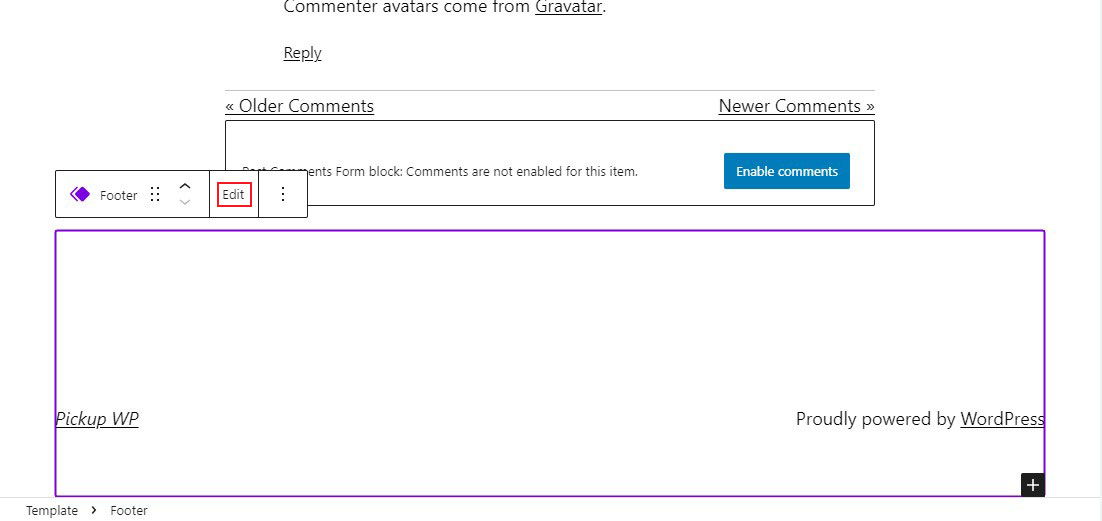 Edit Block Editor Footer Option