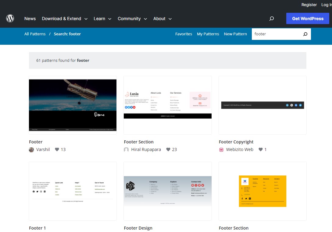 WordPress Block Footer Patterns