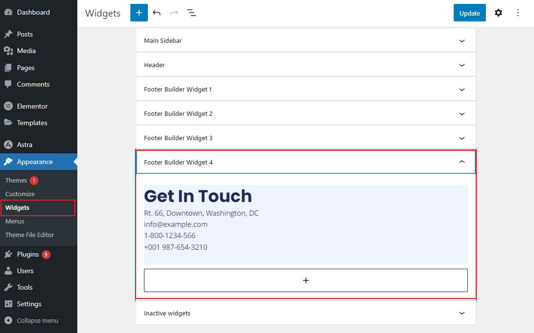 Edit Footer Widget