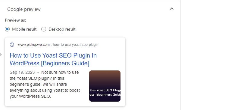 Yoast SEO Google Preview