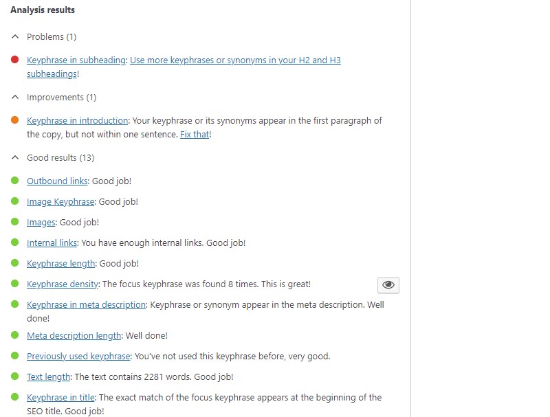 Yoast SEO Analysis
