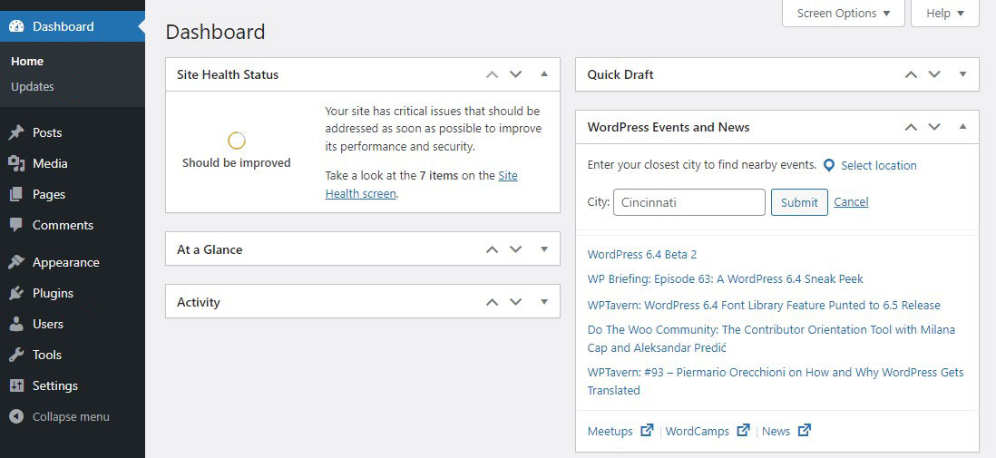 WordPress Admin Dashboard