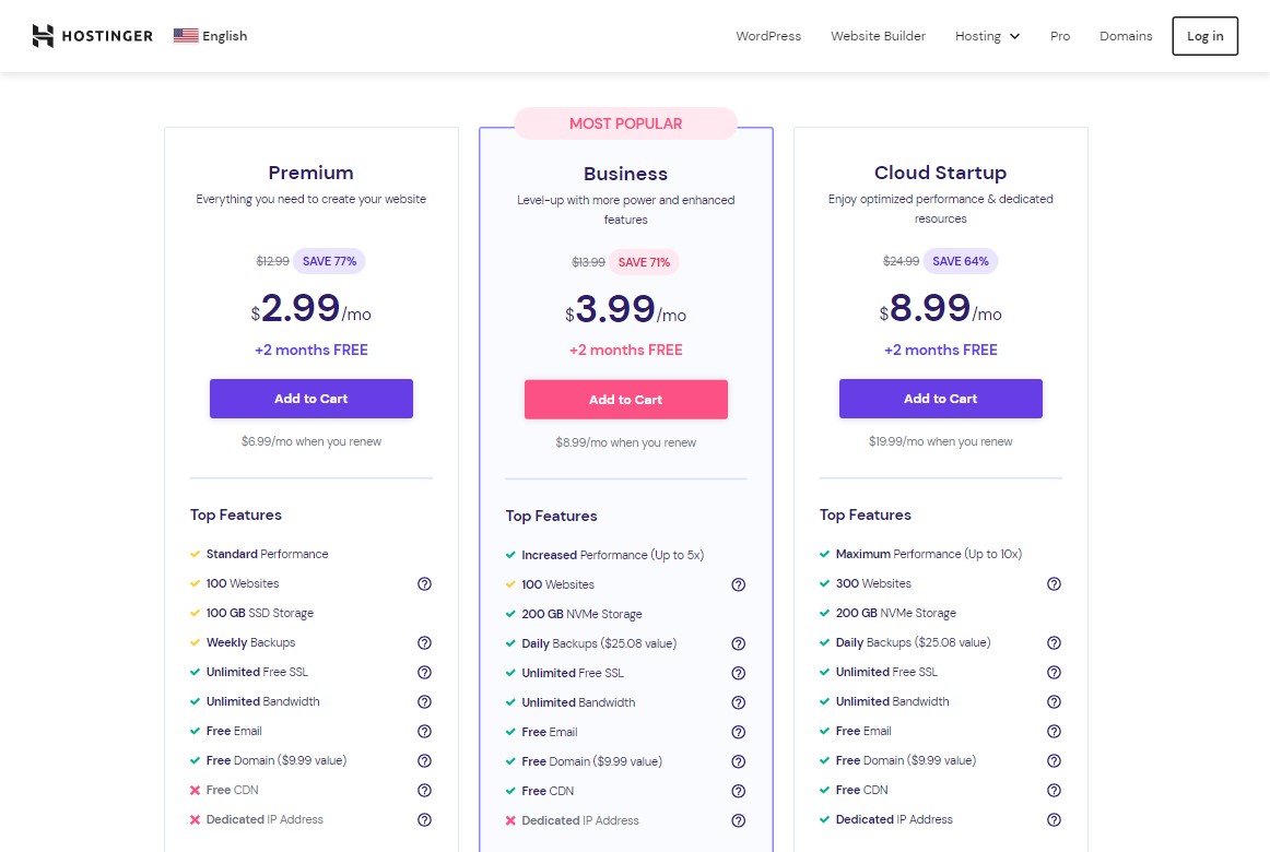 Hostinger Hosting Plans