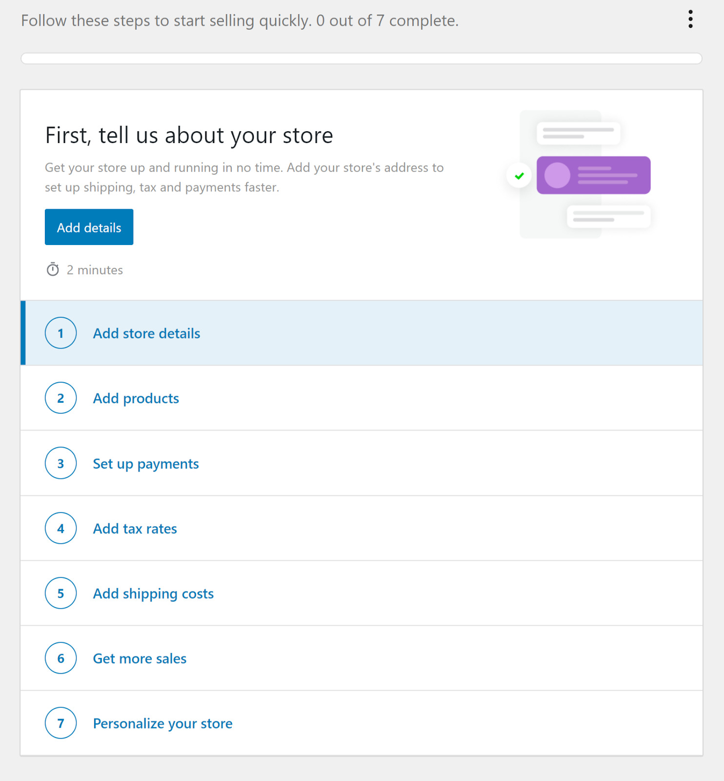 WooCommerce Seven Step Setup Wizard to Start Selling Quickly