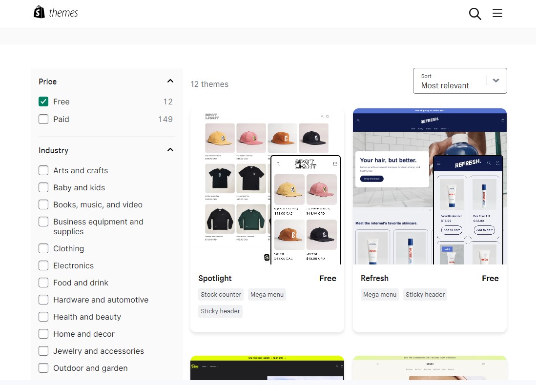 Shopify Free and Paid Themes for Storefront Design