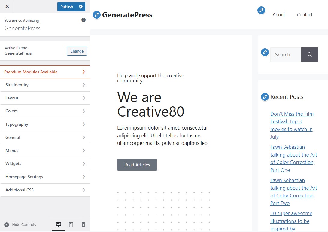 GeneratePress Customizer Options
