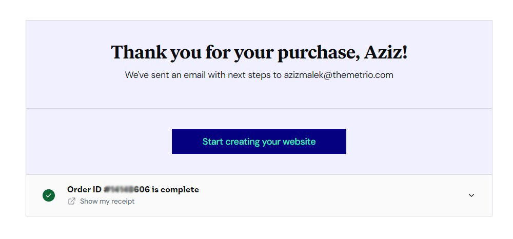 Successfully Purchasing Elementor Hosting Popup