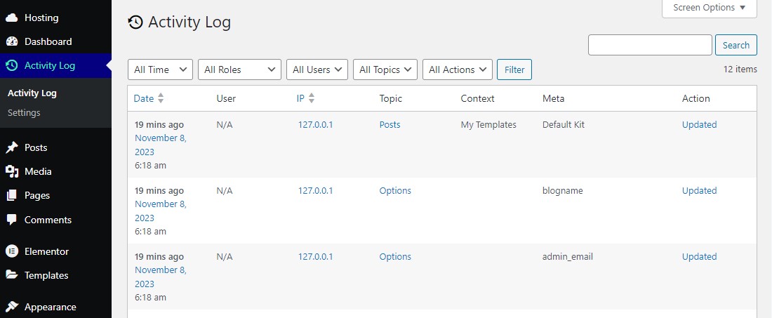 Activity Log