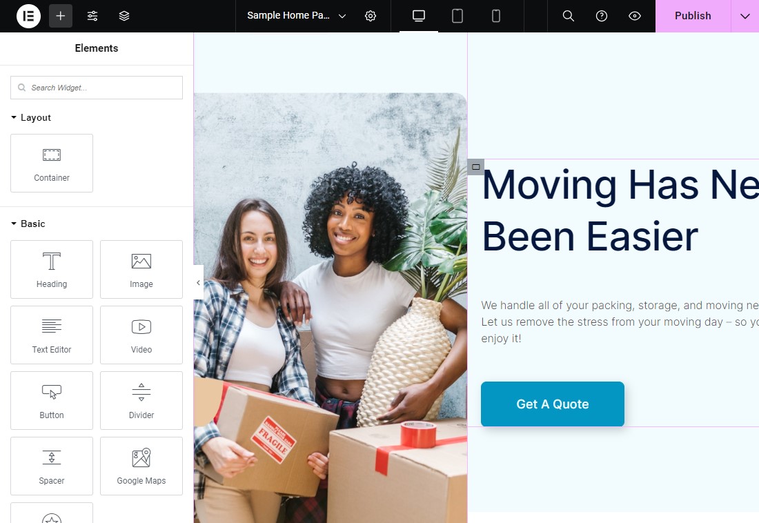 Elementor Visual Editor