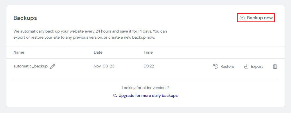 Elementor Hosting Backups