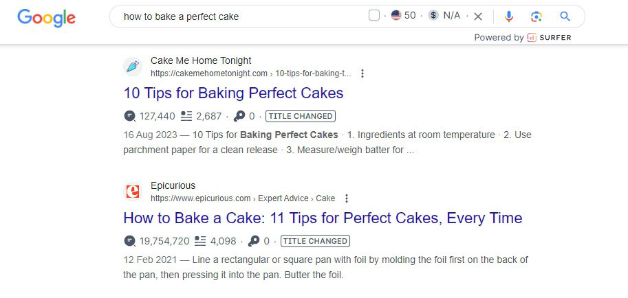 Google Search Results for "How to Bake a Perfect Cake"