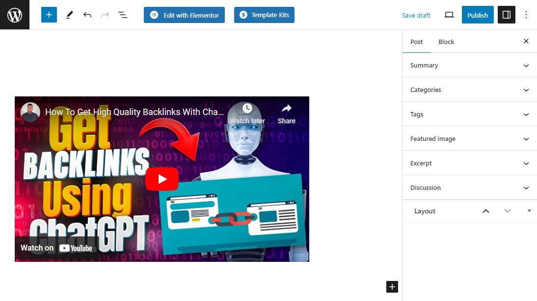 YouTube Link Embed in WordPress Post