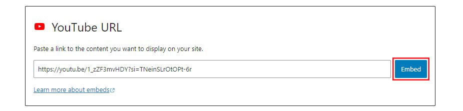 Add Video URL in YouTube Block