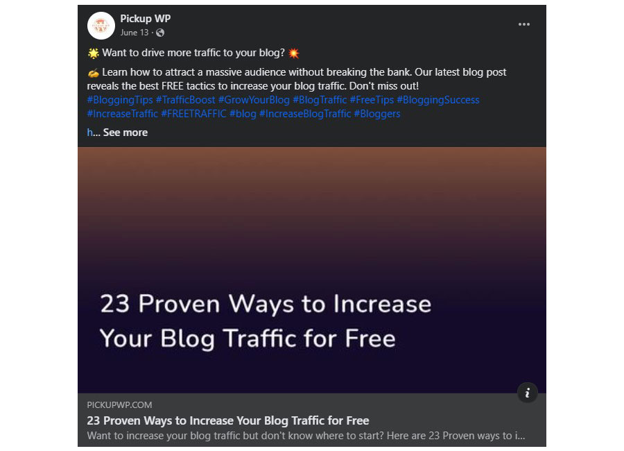 Pickup WP Blog Post Featured Image on Facebook