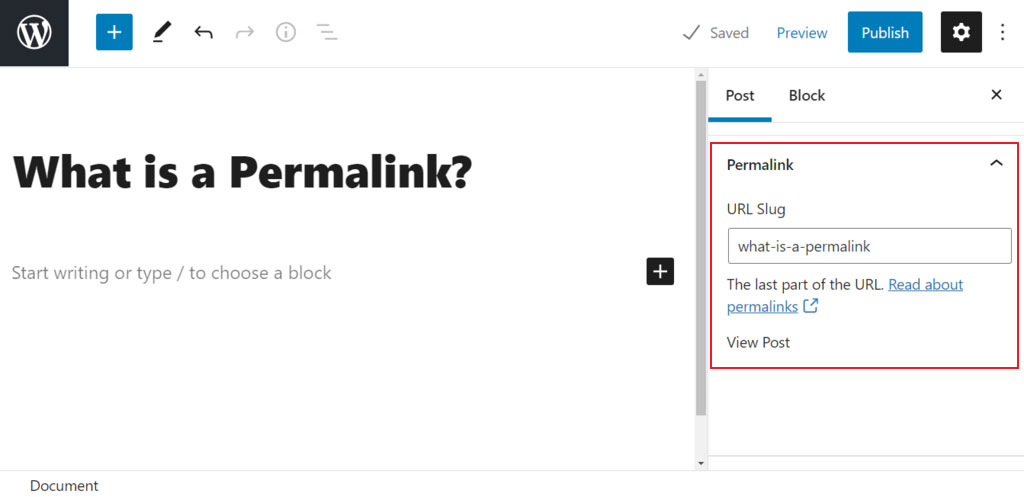 Permalink in WordPress Gutenberg Editor